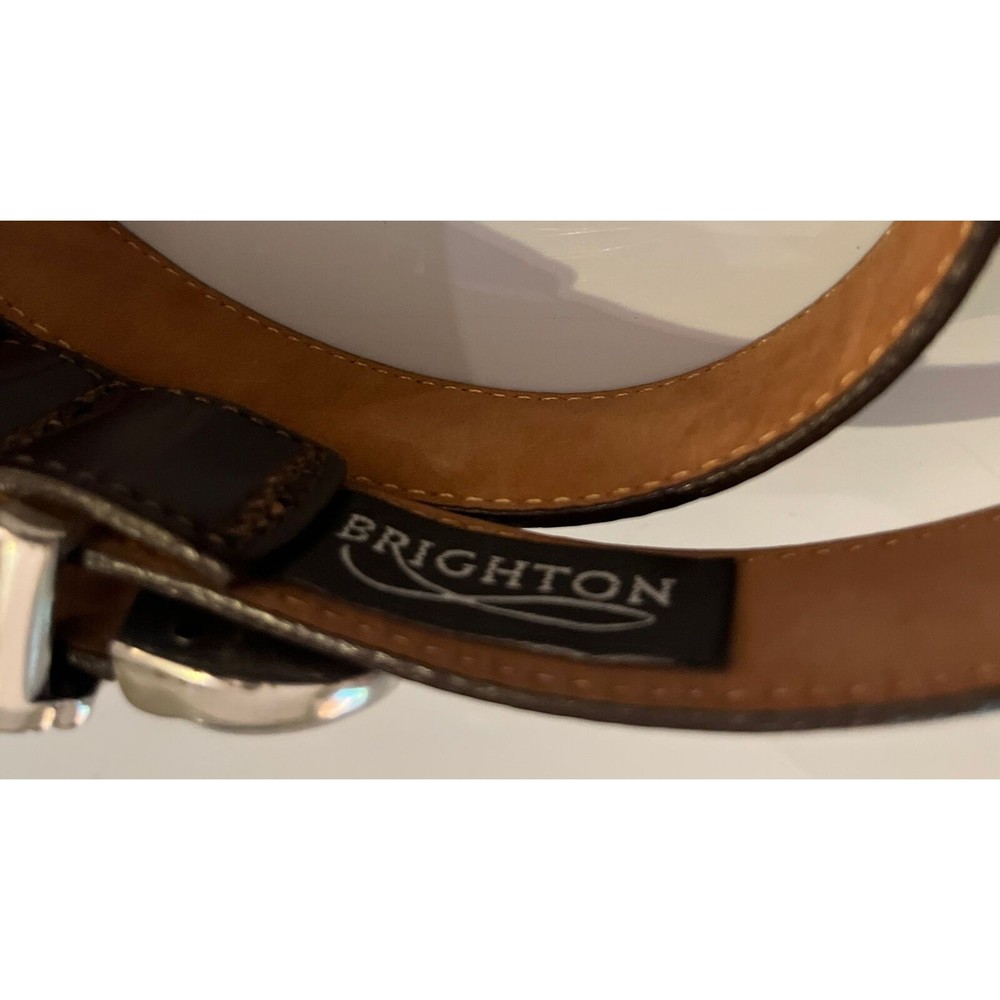 Brighton Ladies L 24507 Croc Alligator Stamp Sz LG  Brown & Silver Leather Belt - Picture 5 of 10